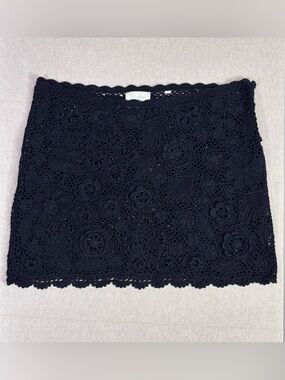 DOEN Heirloom Black Crochet Floral Mini Skirt Boho Cottagecore